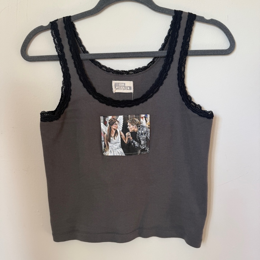 Gia Milan Romeo and Juliet 1996 Hand Painted Lace Tank Grey Black